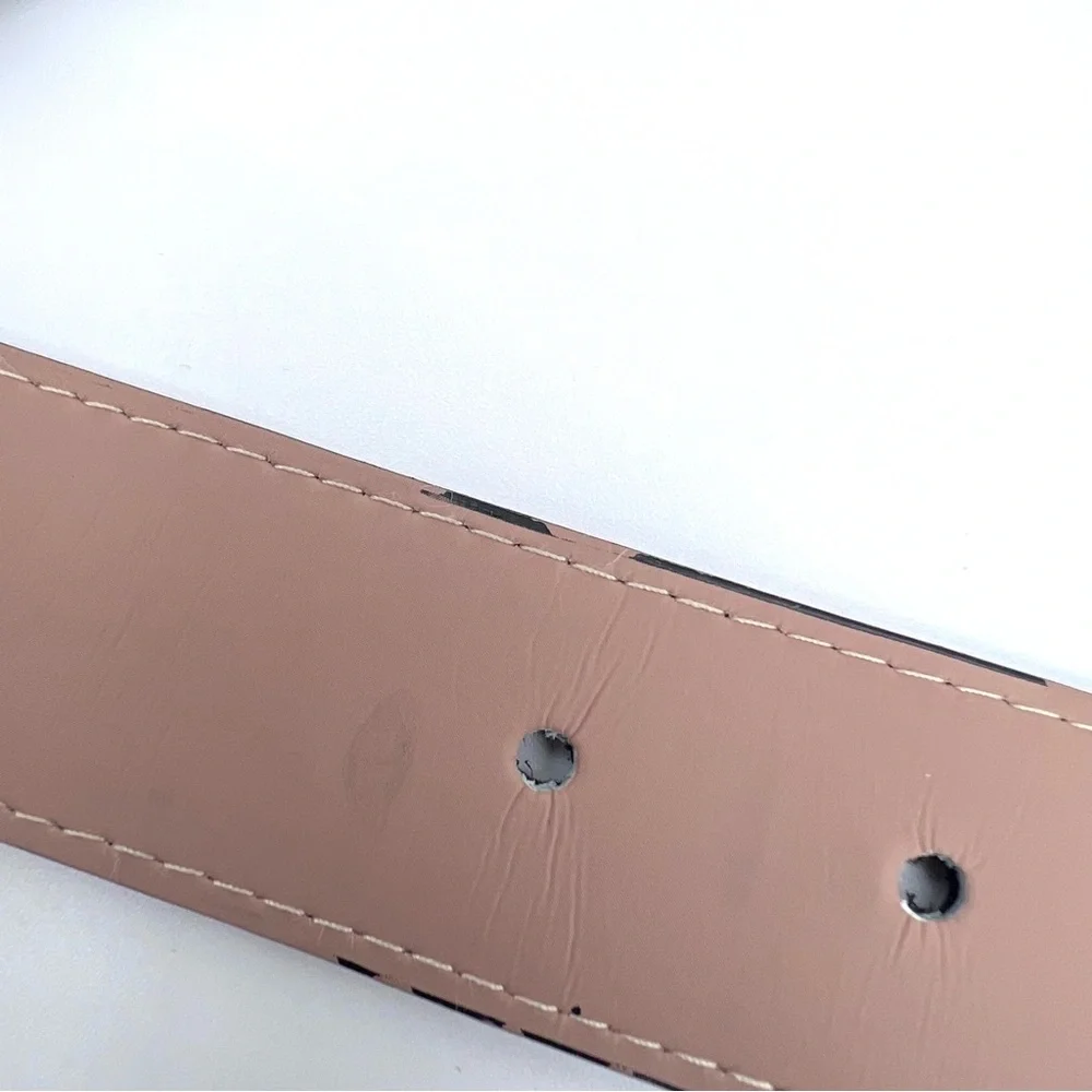 Coach Black & Blush Reversible Leather Belt with Floral Buckle- 40” - Picture 6 of 16